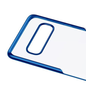 Луксозен силиконов гръб ТПУ BASEUS Premium Shining Case за Samsung Galaxy S10 Plus G975 прозрачен със син сапфир кант